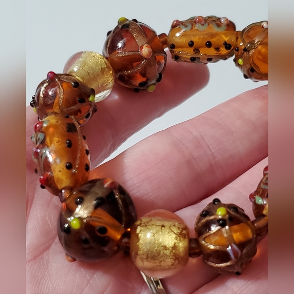 Vintage murano lampwork lamp beads venetian Italy bracelet amber gold foil beads - Picture 12 of 13